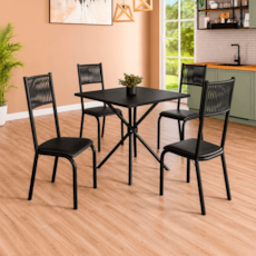 Mesa Teixeira Sofia 75x75 com 4 Cadeiras - Ardosia/Preto