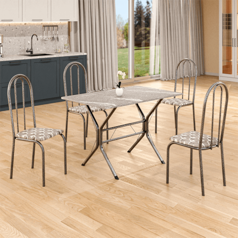 Mesa Teixeira Ubatuba c/4 Cadeiras - Granito/Martelado/Paraopeba