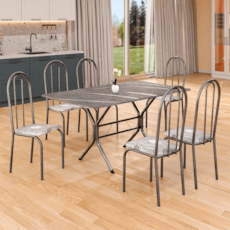 Mesa Teixeira Ubatuba com 6 Cadeiras - Granito, Martelado e Paraopeba