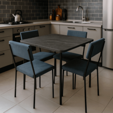Mesa Versata Roma Com 4 Cadeira - Preto/Portoro/Chumbo