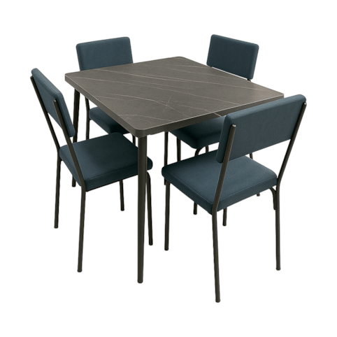 Mesa Versata Roma Com 4 Cadeira - Preto/Portoro/Chumbo