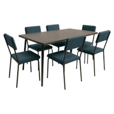 Mesa Versata Roma Com 6 Cadeira - Preto/Portoro/Chumbo Mesa Versata Roma Com 6 Cadeira - Preto/Portoro/Chumbo