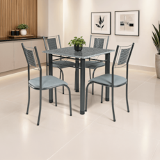 Mesa WJ Cristale com 4 Cadeiras - Granito/Cinza