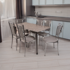 Mesa WJ Paris c/6 Cadeiras - Junco Cinza / Courino 