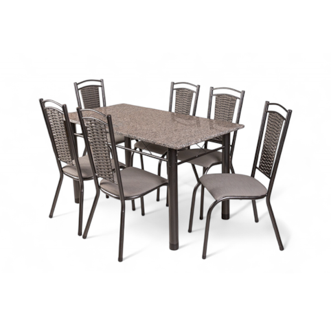 Mesa WJ Paris c/6 Cadeiras - Junco Cinza / Courino 