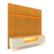 Painel Gelius Ripado Nobre 230 cm Com Rack Nobre - Naturale/Off White Painel Gelius Ripado Nobre 230 cm Com Rack Nobre - Naturale/Off White