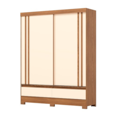 Roupeiro Briz 02 Portas de Correr com Pés B373- Nature/Off White/Preto