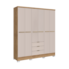 Roupeiro Carraro 6 Portas Troy com Pés - Noce/Off White