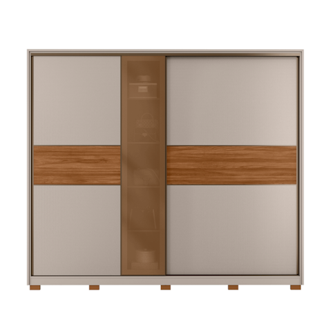 Roupeiro Demartez 2 Portas de Correr Authentic 100% MDF - Nogueira/Nude