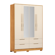 Roupeiro Demobile 4 Portas Domo c/Pés e Espelho 44020 - Cinamon/Off White