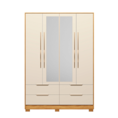 Roupeiro Demobile 4 Portas Domo c/Pés e Espelho 44020 - Cinamon/Off White