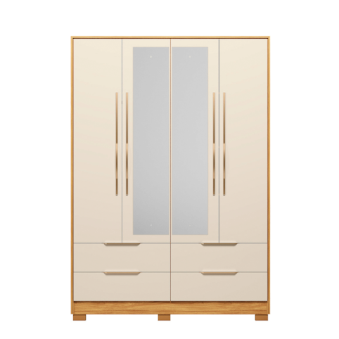 Roupeiro Demobile 4 Portas Domo c/Pés e Espelho 44020 - Cinamon/Off White