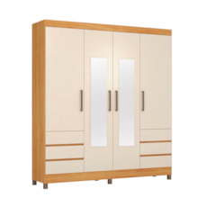 Roupeiro Demóbile Mônaco 4 Portas com Pés e Espelho 46030 - Cinamon/Off White
