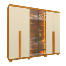 Roupeiro Gelius Imperatriz 100% MDF Reflecta 6 Portas Com Pés e Led - Naturale/Off White Roupeiro Gelius Imperatriz 100% MDF Reflecta 6 Portas Com Pés e Led - Naturale/Off White