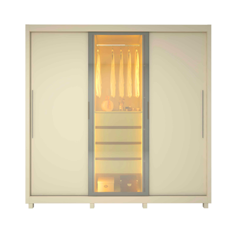Roupeiro Gelius Royale 100%MDF 3 Portas/1 Reflecta c/Led - Off White