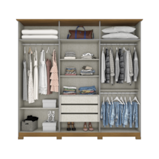 Roupeiro Henn Vigo 6 Portas Com Espelho e Pés - Cinza/Nature