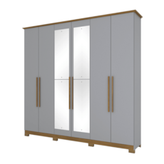 Roupeiro Henn Vigo 6 Portas Com Espelho e Pés - Cinza/Nature