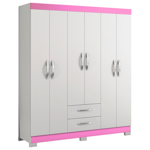 Roupeiro Notável 6 Portas NT5130 - Branco/Rosa