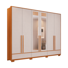 Roupeiro Notável 6 Portas NT6035 100% MDF Com Pés e Espelho - Freijó/Off White