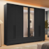Roupeiro Notável 6 Portas NT6035 100% MDF com Pés e Espelho - Preto