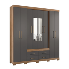 Roupeiro Santos Andirá 8 Portas Nápoles Com Pés e Espelho - Jatobá/Grafite Roupeiro Santos Andirá 8 Portas Nápoles Com Pés e Espelho - Jatobá/Grafite
