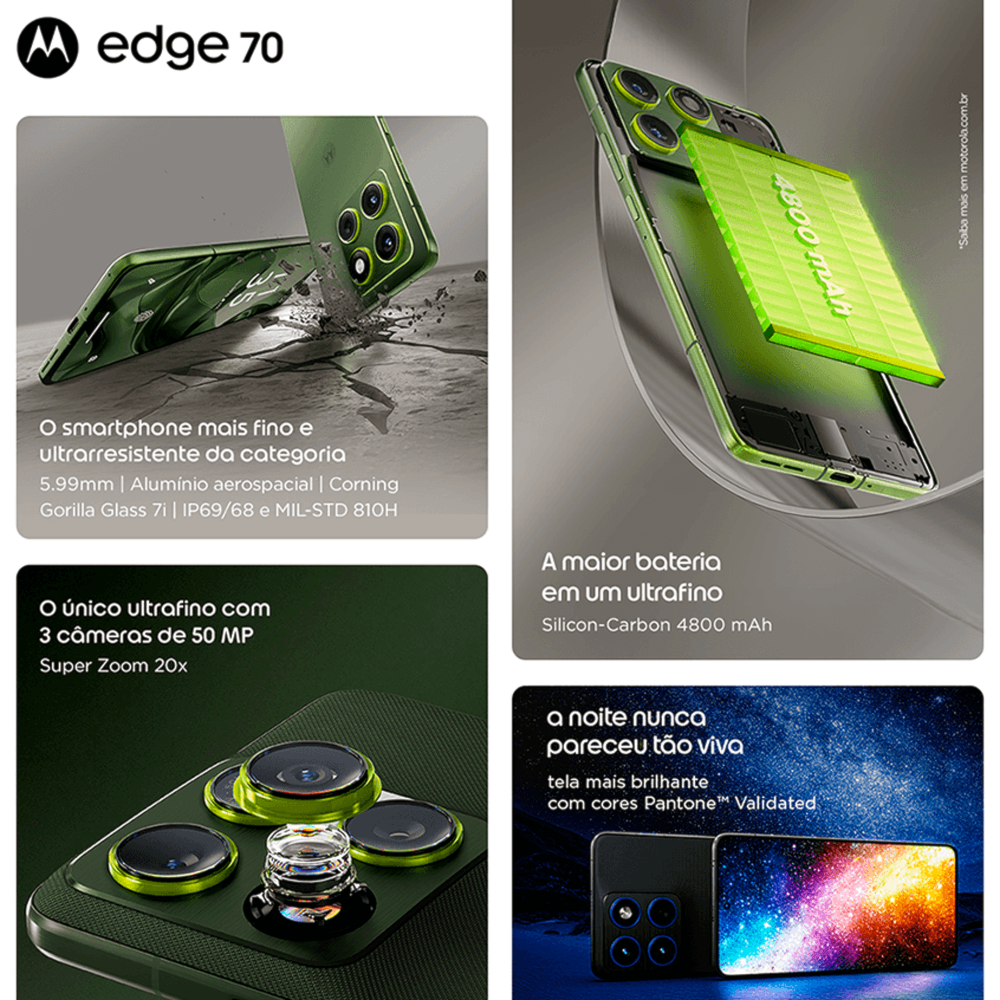Smartphone Motorola Edge 70 5G 256GB - Verde - Tela 6,7” Câm. 50MP