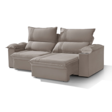 Sofá Art Brasil Flórida 2,30M com porta copo, Retrátil/Reclinável - Veludo Bege 3106