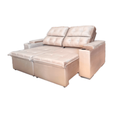 Sofá Confort Chicago 230 cm Retrátil/Reclinável Com Porta Copo e USB - Cáqui