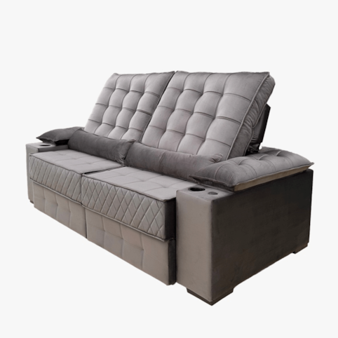 Sofá Confort Londres 250 CM - Retrátil / Reclinável com USB + Porta Copo - Chumbo