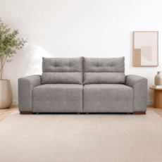 Sofá Santos Malibu 2,10 Metros Retrátil/Reclinável - Linho Cinza Boucle