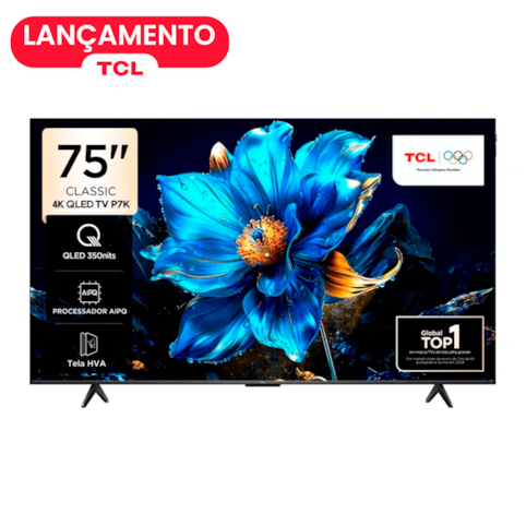 TCL Smart TV 75" 75P7K QLED Ultra HD 4K - Google TV com Wi-Fi e Bluetooth