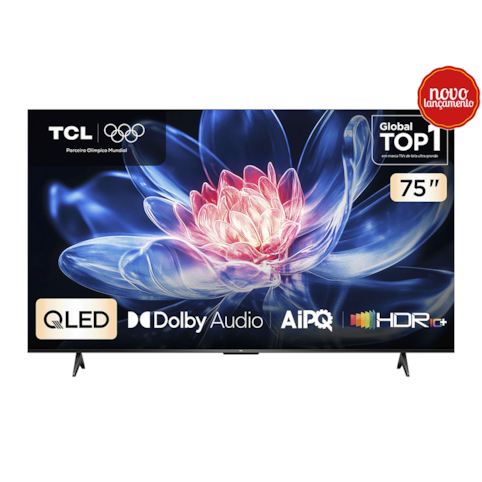 TV TCL 75" 75T6C QLED Smart Ultra HD 4K - Google TV com Wi-Fi e Bluetooth